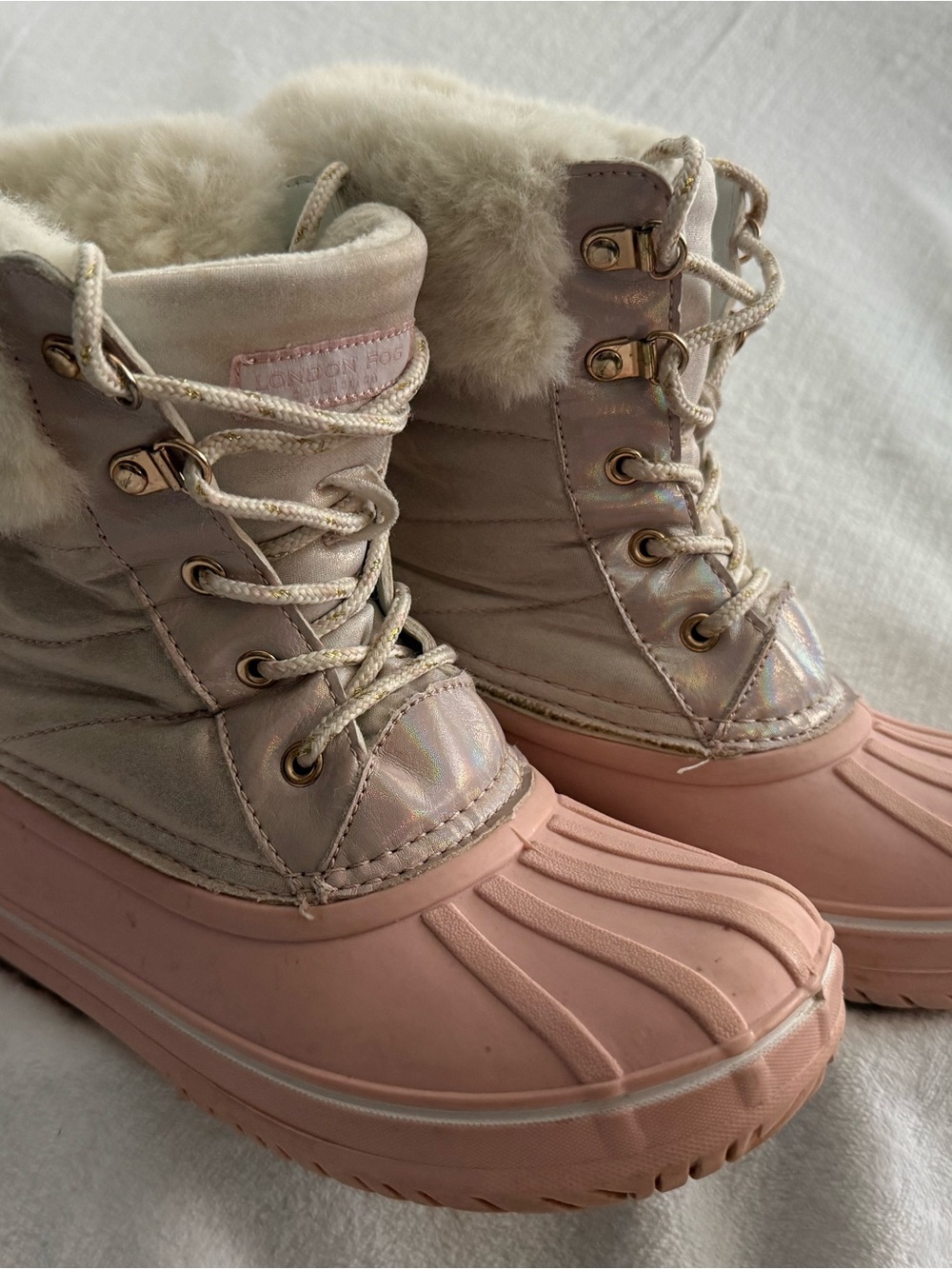London Fog Girls Pink Faux-Fur Winter  Boots